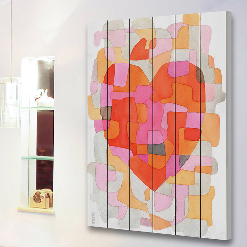 «Splash of Heart», reproduction d'art, H 45 po x l 30 po, Bois blanc