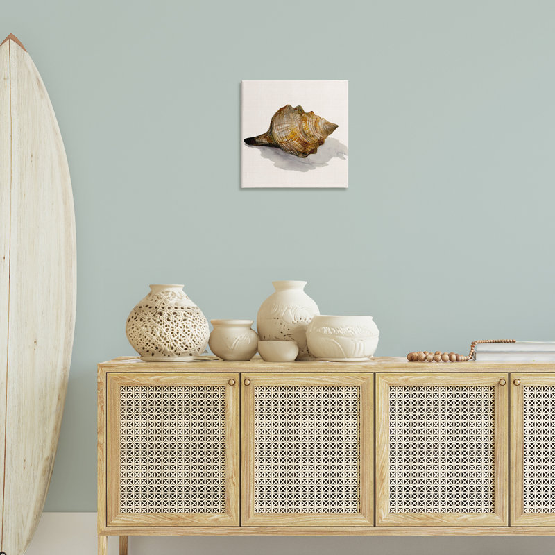  Conch Shell sur toile beige par Jacob Q, H 17 po x l 17 po