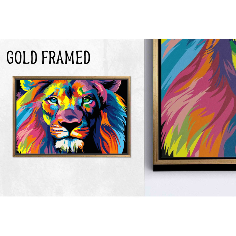 Élégante œuvre d'art sur toile imprimée: décor abstrait de lion en verre trempé, toiles à cadre doré 1P
