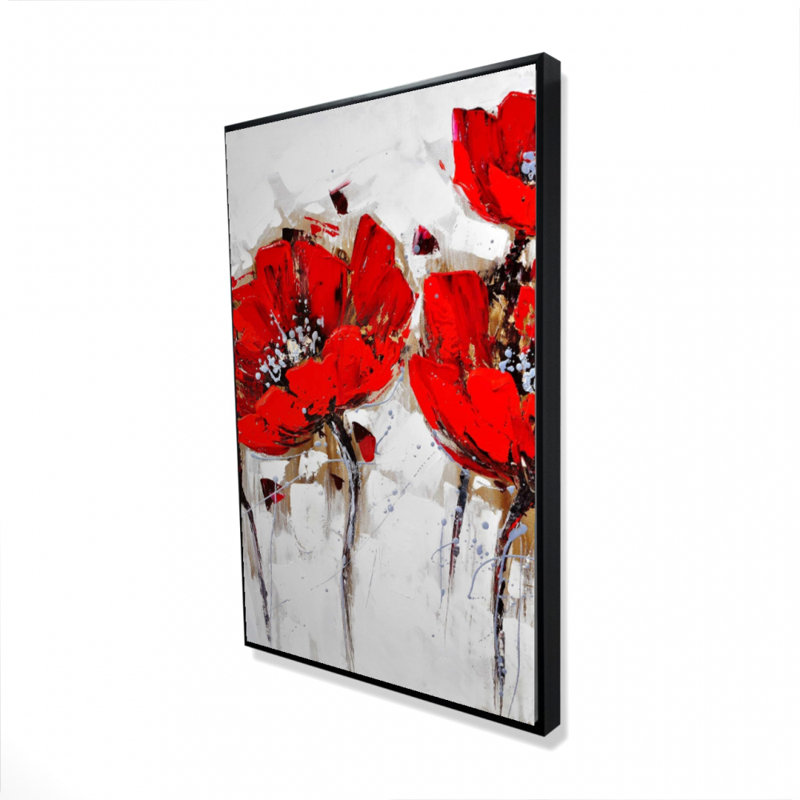 Botanical Bedroom Framed Canvas | Red Poppies Textured Decor