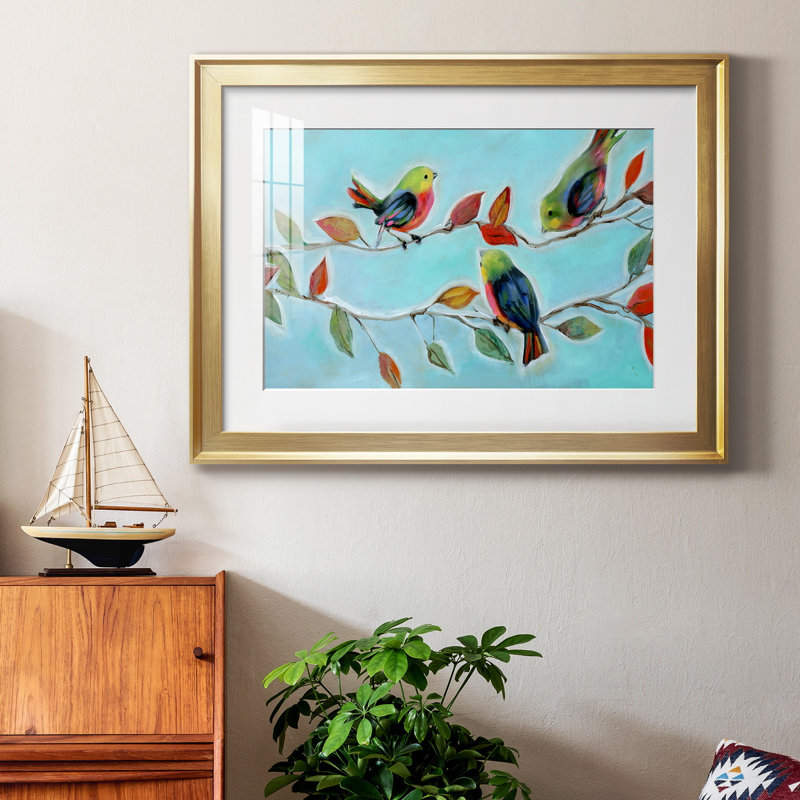 Bitty Birds II - peinture encadrée, Cadre doré, H 26,5 po x l 36,5 po x P 1,5 po