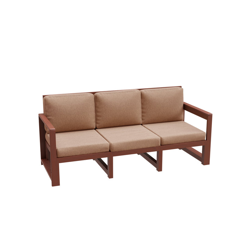Jaquail 185 cm W Pine Solid Wood Patio Sofa with Cushions, Brown, Beige