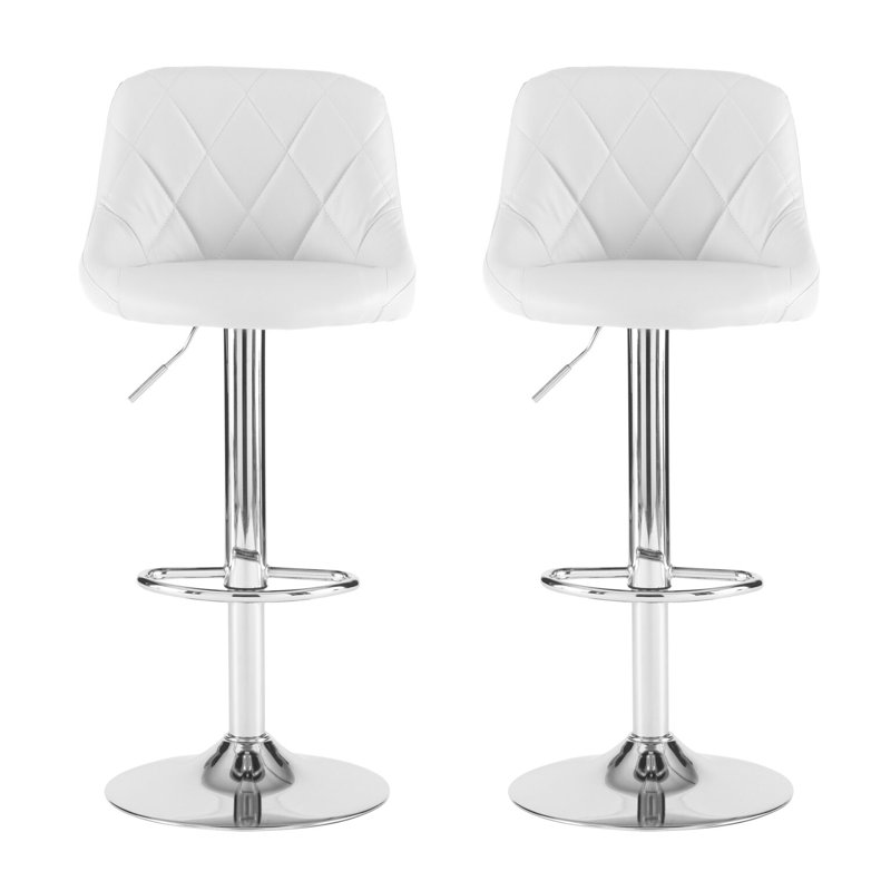 Idlewood Swivel Upholstered Adjustable Height Bar Stool, Chrome, White