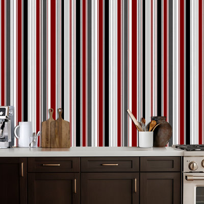 Peel and Stick Wallpaper Stripe seamless black red white grey vertical parallel colors Contact Paper Removable Self Adhesive Wall Mural Wall Decor for Bedroom Kitchen Cabinets 17.7in x 118in
