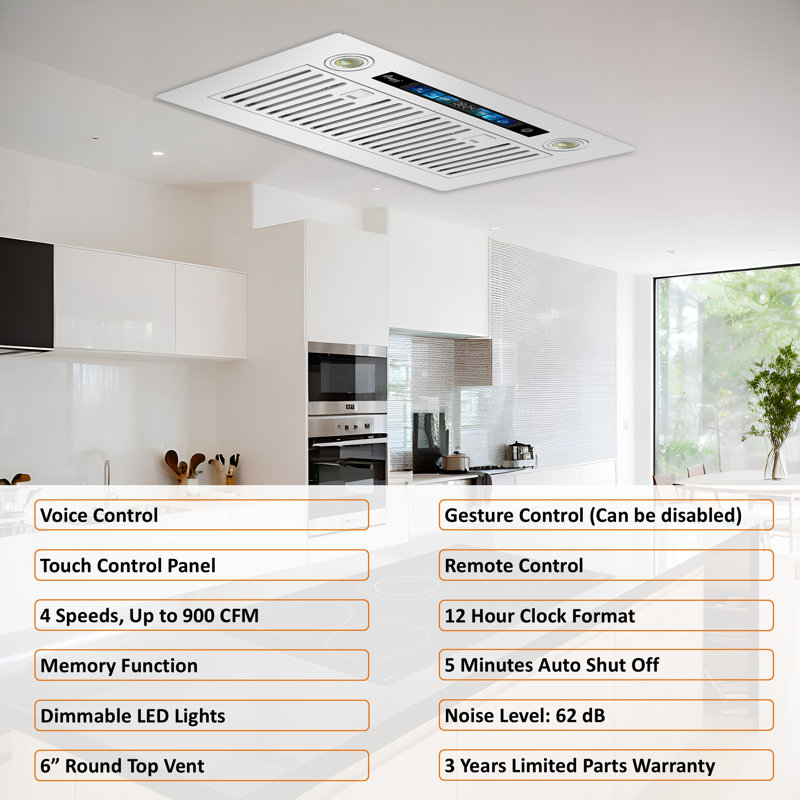 Awoco 30" 800 CFM Ducted Insert Range Hood In Stainless Steel With Voice/Gesture/Touch Control