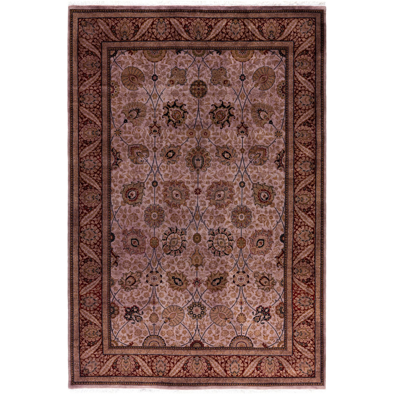 Tapis mauve en laine noué à la main 6 pi 2 po x 9 pi 1 po Chi