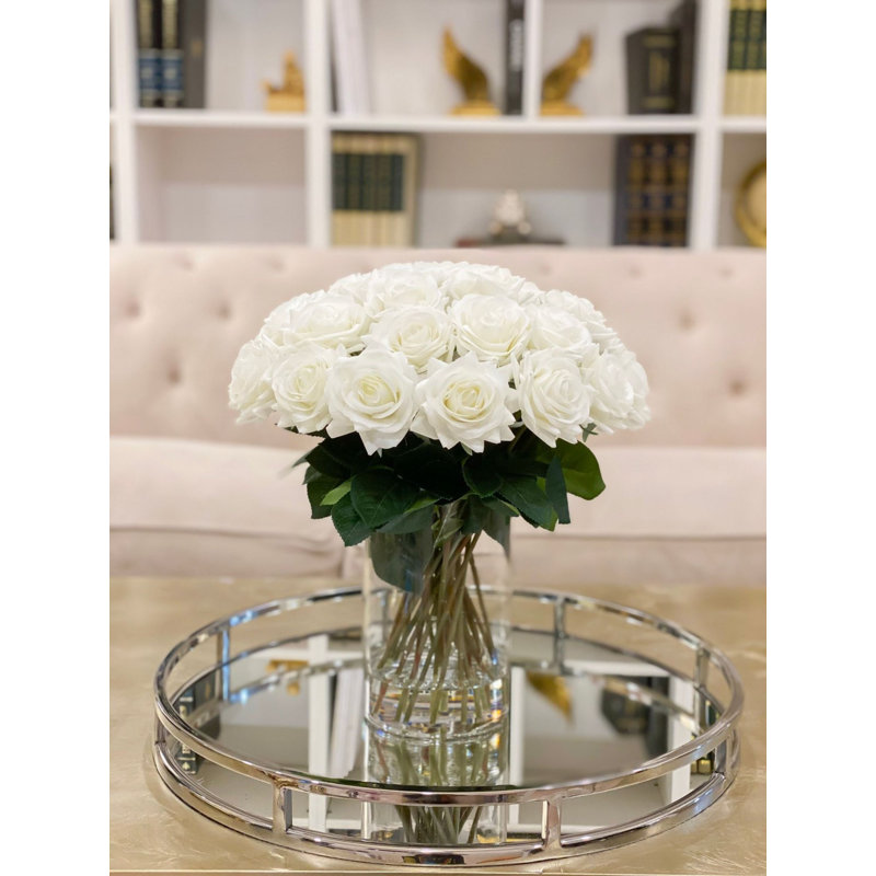 White Roses Stems - Large Real Touch White Roses - Faux Floral White Rose Stems