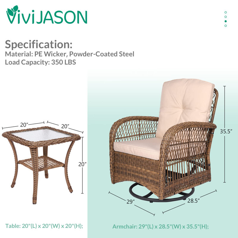 Enochs Premium All-Weather Wicker 2 - Person Patio Conversation Set with Cushions, Light Brown Rattan, Beige