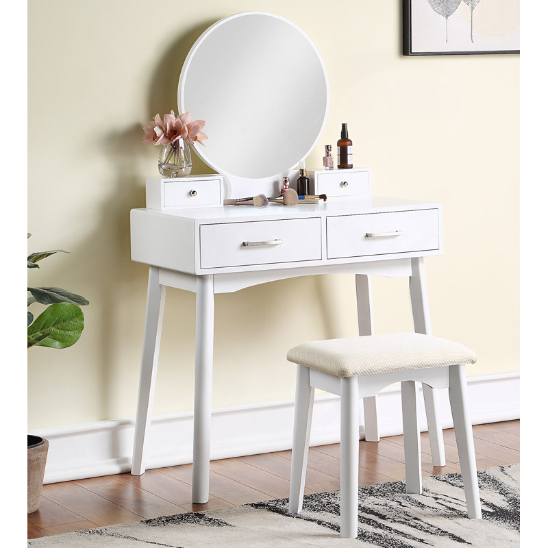 Contemporary Wood Vanity and Stool Set
