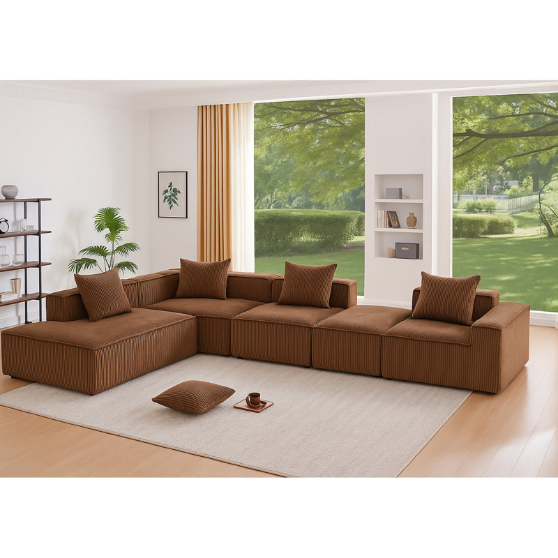 Velours côtelé luxueux à 5 places, sans assemblage, aménagement flexible, sièges moelleux, mousse multi-densité à conception haute densité, coussins, éponge