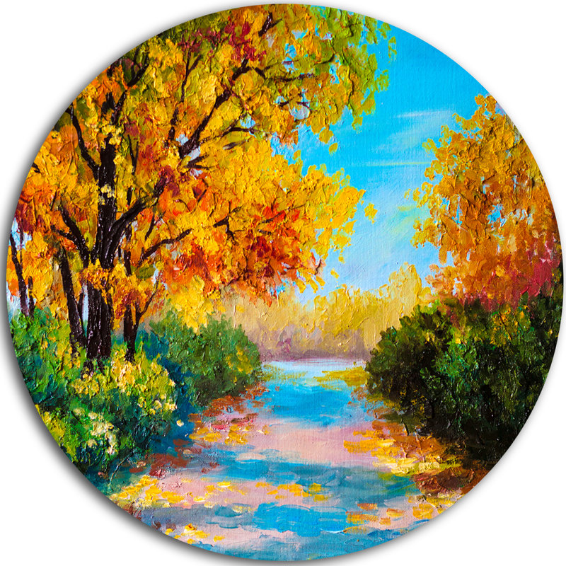 «Autumn Forest with Colorful River», reproduction d'art sur métal, H 23 po x l 23 po x P 1 po