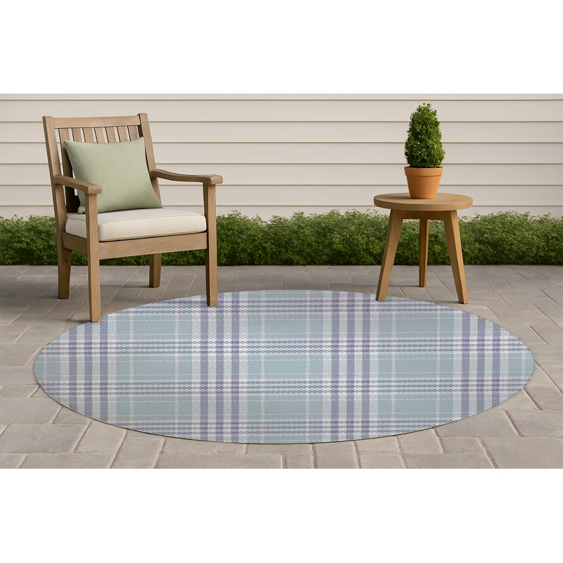 Christopher Plaid Non-Slip Outdoor Rug, Round 5'