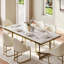 Chaise de salle à manger beige moderne de luxe, revêtement en cuir PU, base en acier inoxydable doré