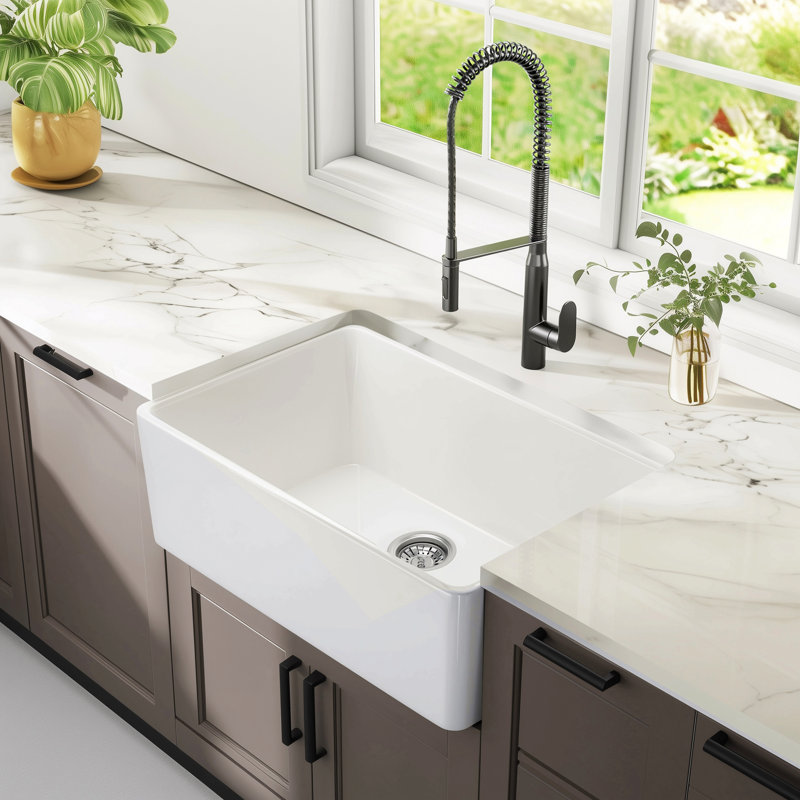 24 Inch White Fireclay Farmhouse Sink-24X 16 White Farm Sink For Small Kitchen And Laundry, Apron Front Porcelain Ceramic Sink Single Basin With Bottom Grid And Strainer