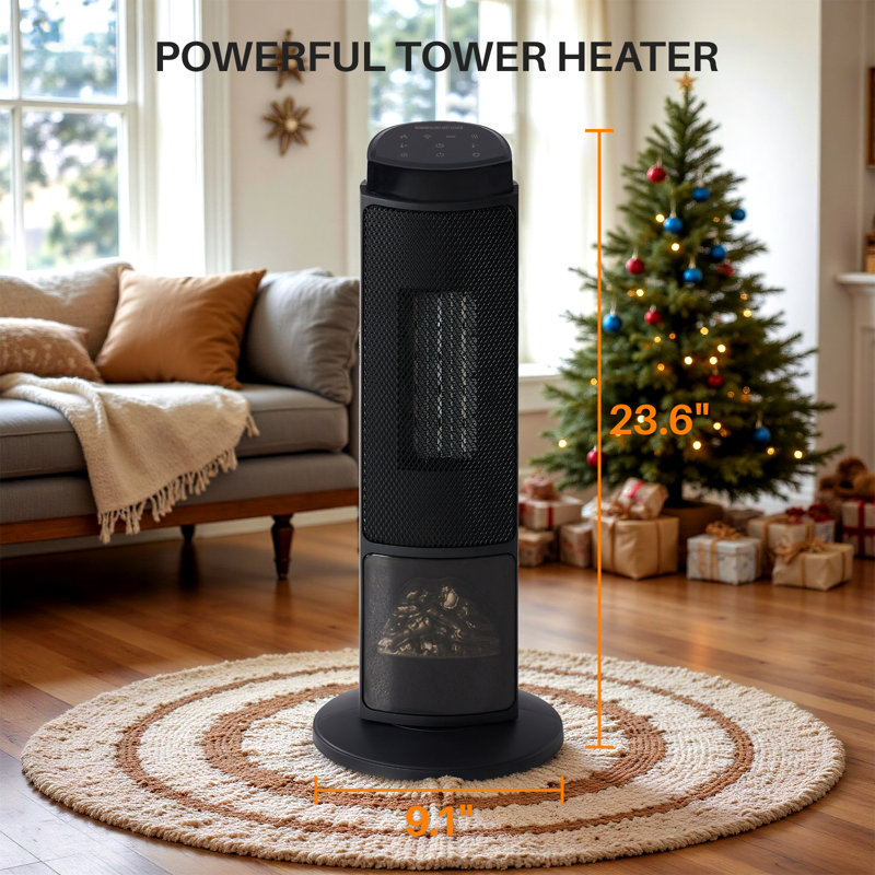 23" Portable Indoor Space Heater With Remote, Thermostat, 7 Light Modes, 70° Oscillation & 12H Timer, Black