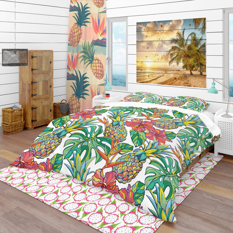 Ensemble de housse de couette tropical, Housse simple + 1 taie décorative