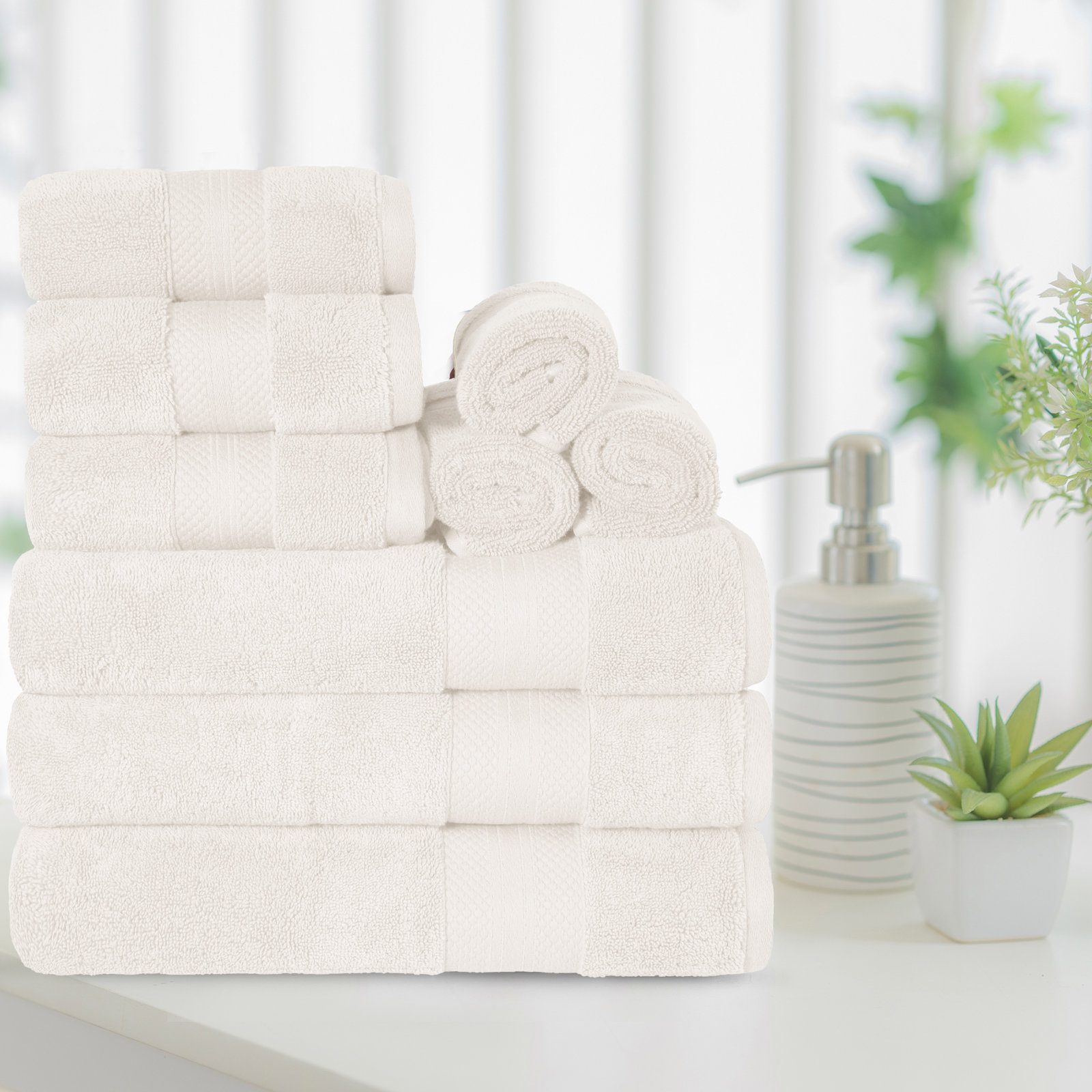 Finnian Ultra-Plush Heavyweight, 100% Turkish Towel Collection, Ivory, 9 Piece Towel Set
