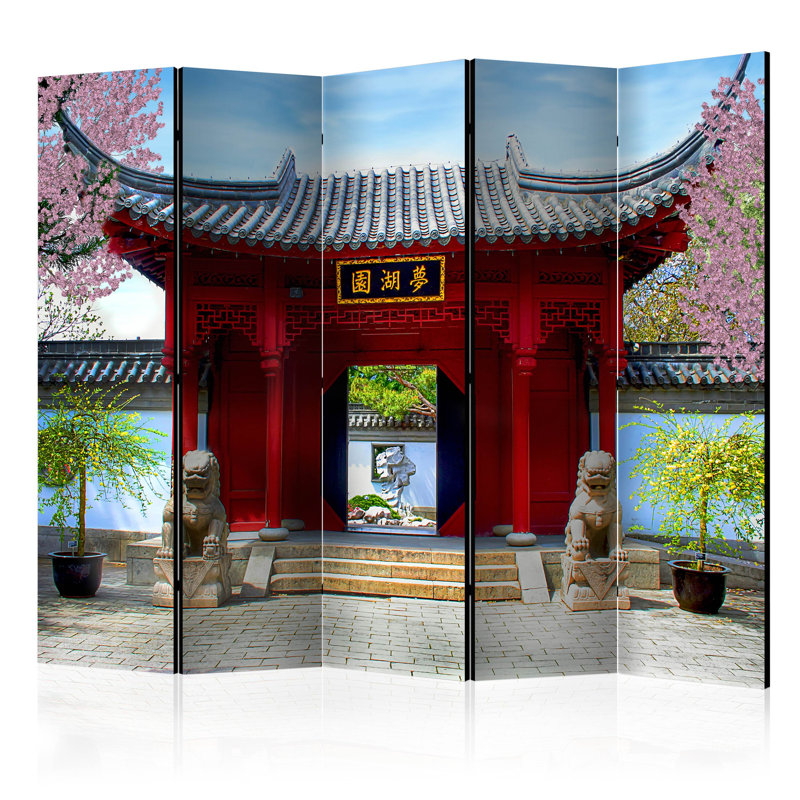 Gebhardt 225cm W x 172cm H 5 - Panel Solid Wood Folding Room Divider