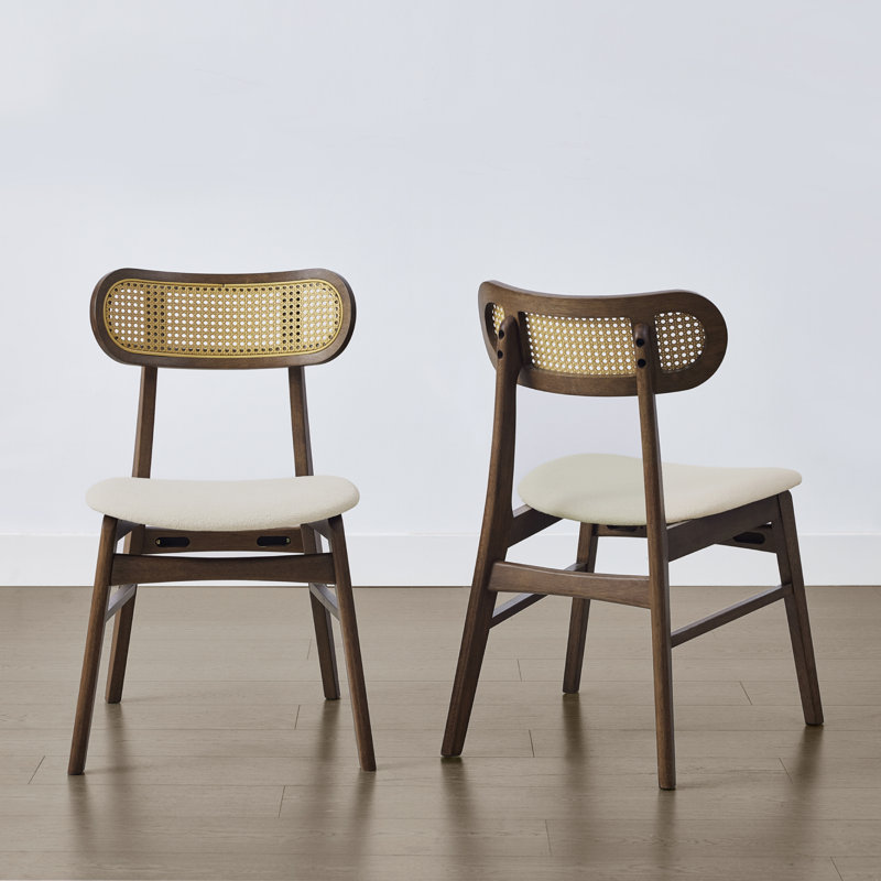Chaises de salle à manger rembourrées avec dossier en rotin, Noyer