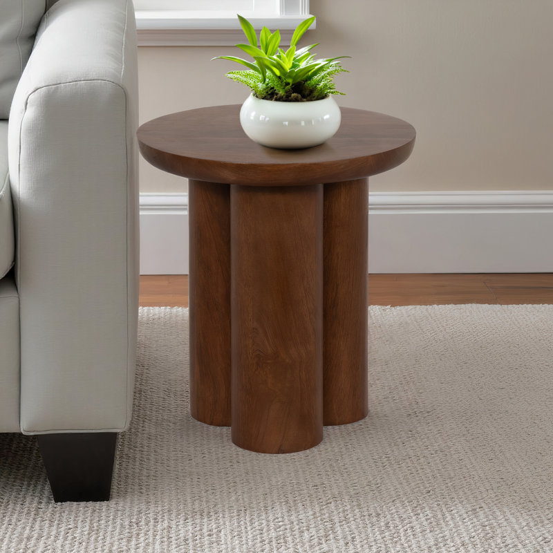 Natural Wood Round Side Table for Home Decor - Modern Sculptural Accent Table for Living Room, Bedroom, Functional Narrow End Table Design - 18"