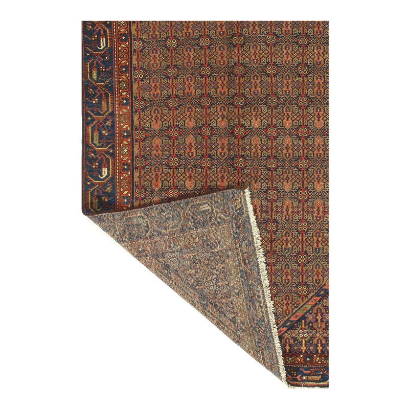 Canvello Antique Hamadan Blue And Brown Rug - 3'11'' X 6'2''