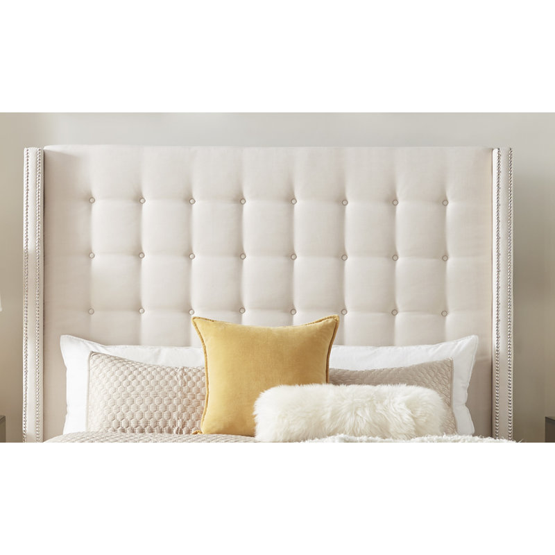 Kaster Upholstered Linen Wingback Headboard, Queen, Pewter Grey Linen