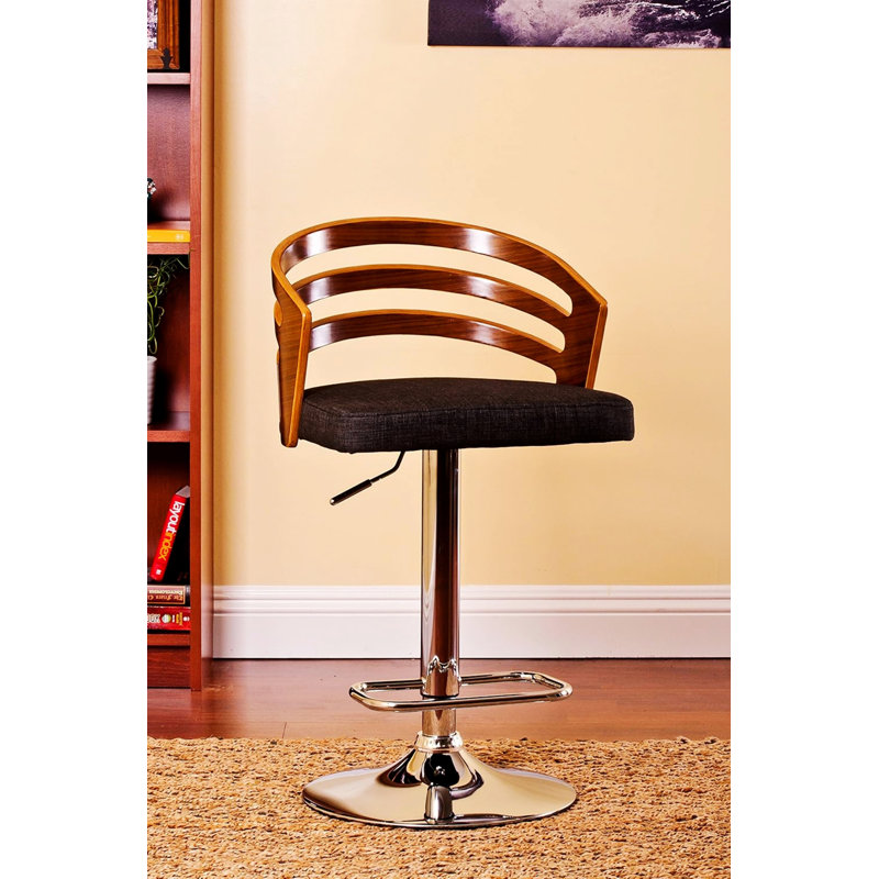 Adjustable Swivel Bar Stool With Wood Back
