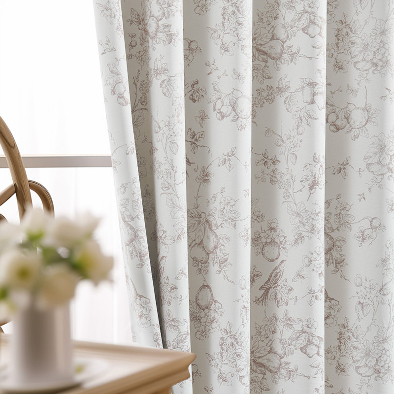 Blackout Floral Rod Pocket Curtains, Floral Taupe, 52" W x 96" L