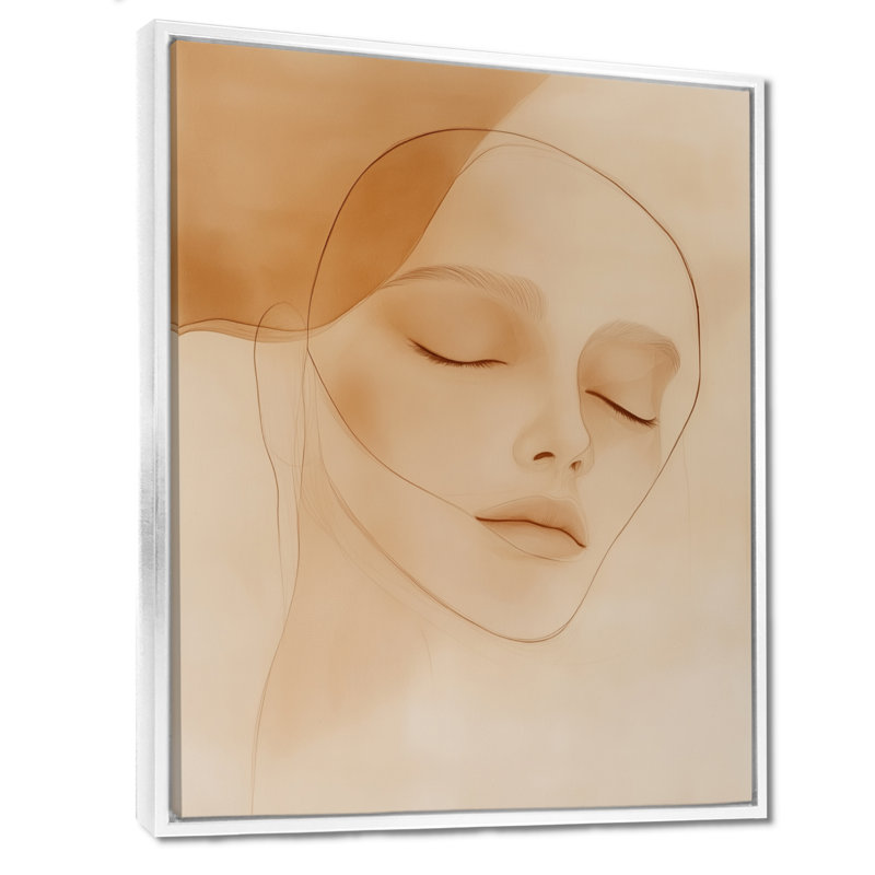 Décoration murale figurine douce Soft Line Feminine Form I - Beige, H 32 po x l 16 po, Cadre flottant blanc