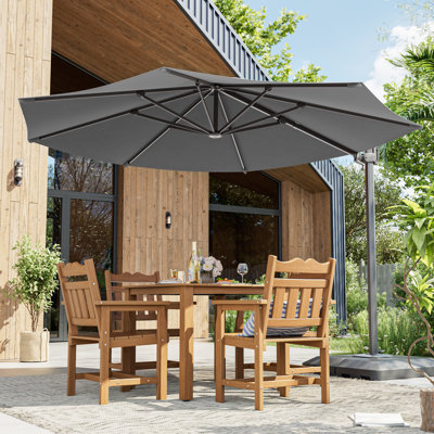 11' All-Aluminum Cantilever Patio Umbrella with Heavy Duty Reinforced 8-Rib Frame and Stable Triangular Structural Design with Included Base,  Gray