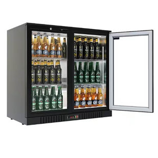 35 In. 7.4 Cu. Ft. Commercial 2 Glass Wing Door Counter Height Back Bar Cooler Refrigerator In Black
