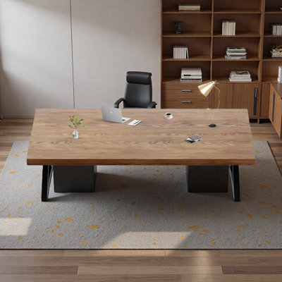 Bureau de direction moderne en bois massif, bureau d'ordinateur de style industriel