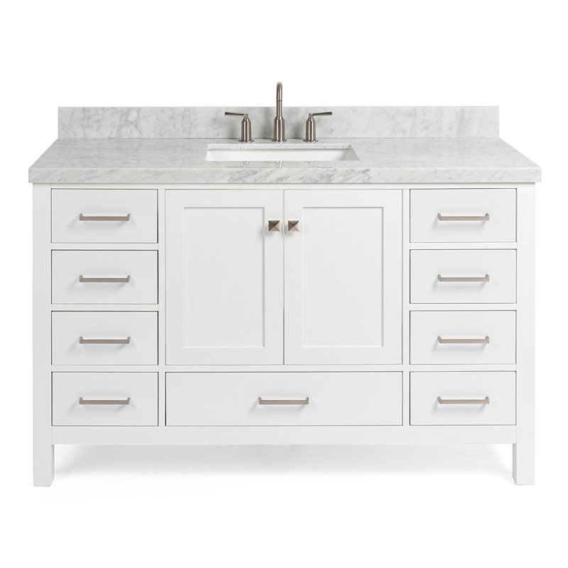 Cambridge 55'' Single Bathroom Vanity with Top, White / Brushed Nickel