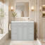 Meuble-lavabo de salle de bain avec lavabo en céramique, 6 tiroirs, tiroir rabattable, portes à fermeture en douceur et porte-serviettes réversible