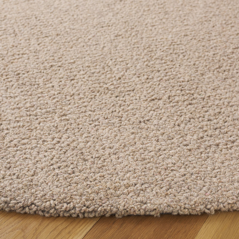 Abstract Hand Tufted Wool/Cotton Solid Color Rug in Light Brown, Round 6'