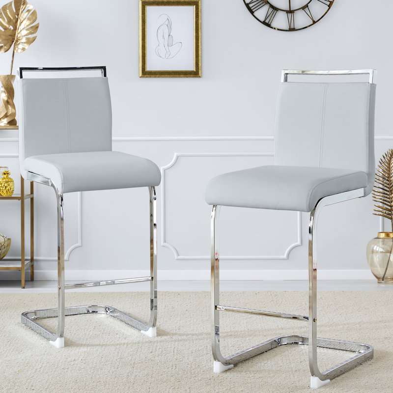 Tabouret de comptoir 25 po (ensemble de 2), Gris clair, Tabouret de comptoir (siège d'une hauteur de 25 p, Chrome chrome