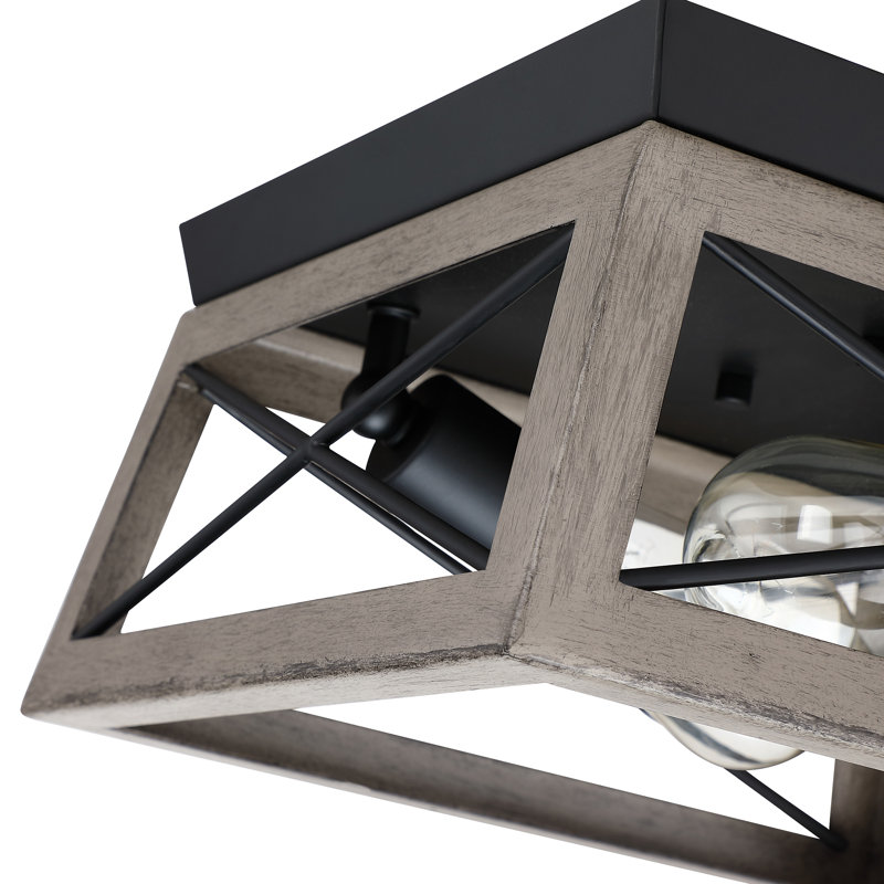 2-Light Flush Mount with Barnwood Accents, Gray Oak