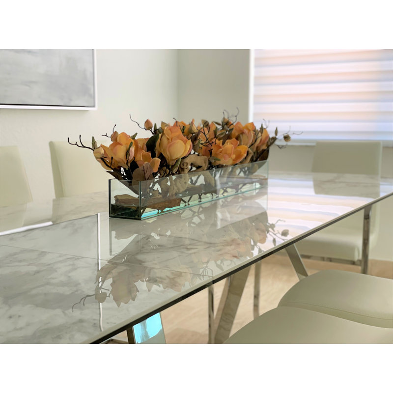 Magnolia Faux Floral Arrangement in Planter, Peach, 10" H x 24" W x 7" D
