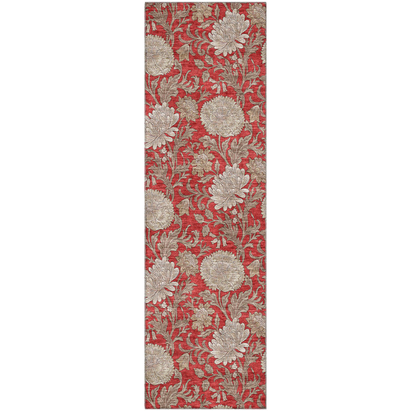 Premium Machine Washable Prisco Red Rug, Runner 2'3" x 7'6"