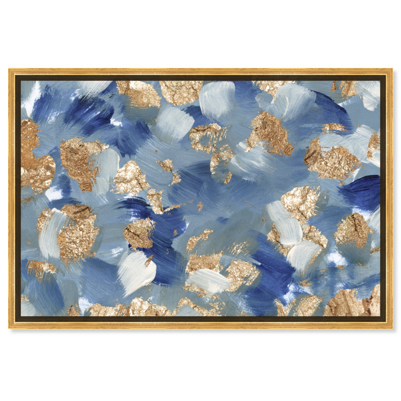 Abstrait des océans d'or - reproduction d'art sur toile, Encadrement doré, H 36 po x l 54 po x P 1,5 po