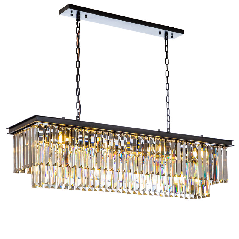 Cleaven 12-Light 50" Modern Luxury Fringe Crystal Chandelier For Dining Room, Black