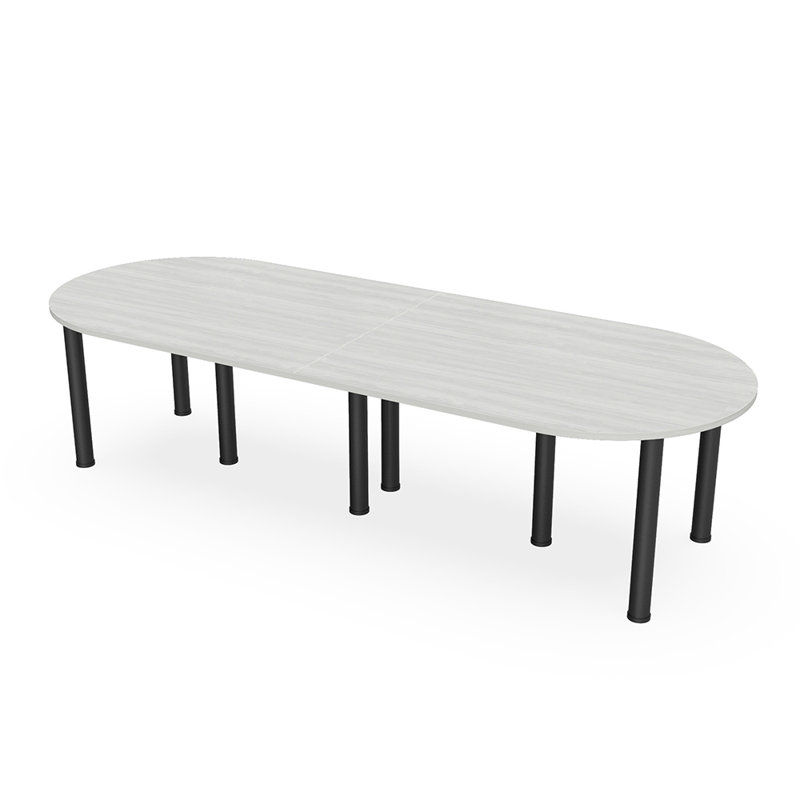 Table de conférence en forme de piste de course avec pieds de poteau, L 120 po x l 48 po, Cyprès blanc, Noir mat