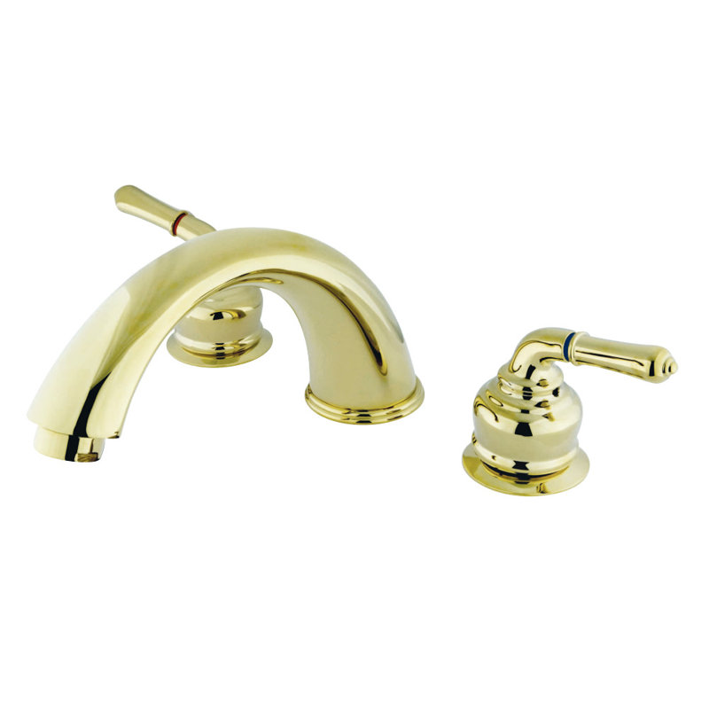 Kingston Brass Magellan Two-Handle Three-Hole Deck Mount Roman Tub Faucet, Laiton poli