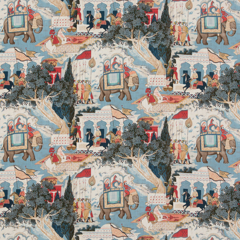 Caspian Shalimar Cotton Blend Performance Fabric, Indigo/Red