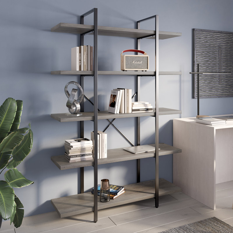 Bibliothèque en métal, Gris délavé, (5 tablettes) H 70 po x l 47,3 po x p 12,5 po