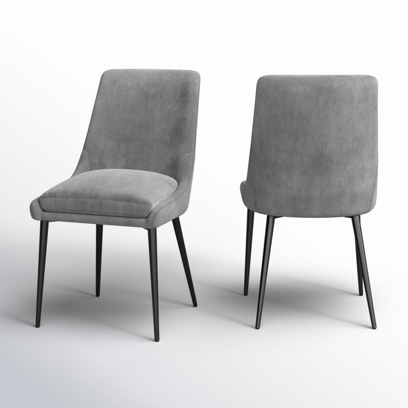 Linen Blend Metal Side Chair Dining Chair, Goose, Black