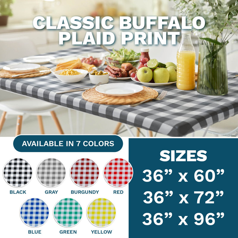Sorfey Indoor/Outdoor Vinyl Elastic Edge Fitted Tablecloth Cover. Checkered Design, Flannel Backed Leak Proof Lining, Easy To Clean. Stretched To Fit Rectangle Table