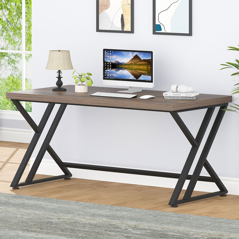 Kelleia Writing Desk, 30.1" H x 55" W x 23.6" D, Rustic Oak/Black