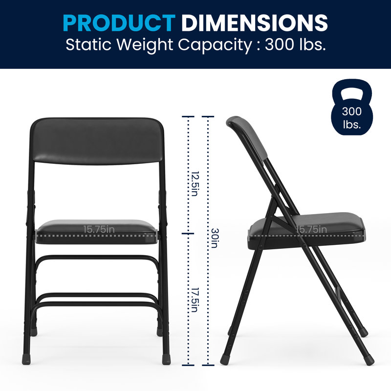 Chaises pliantes rembourrées en métal avec sièges rembourrés Oliverson, Noir