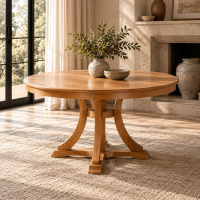 Table de salle à manger extensible ronde en bois massif avec base à double piédestal